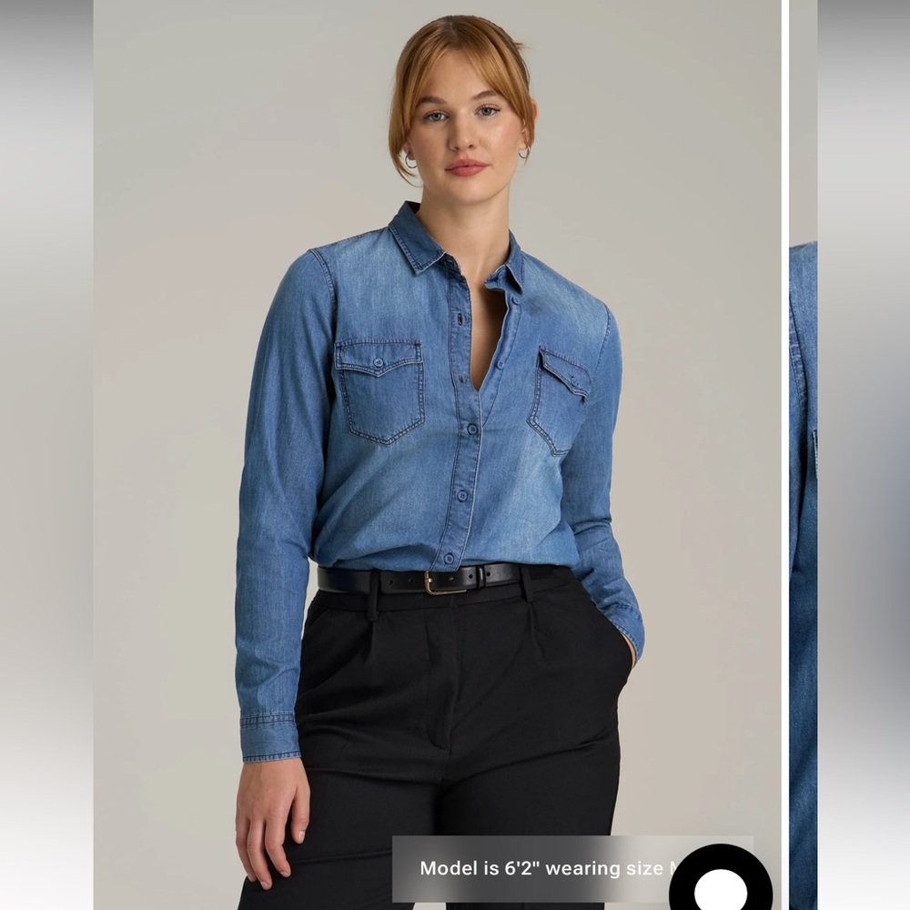 American Tall Women’s Denim Button Down Shirt Large Tall Light Wash